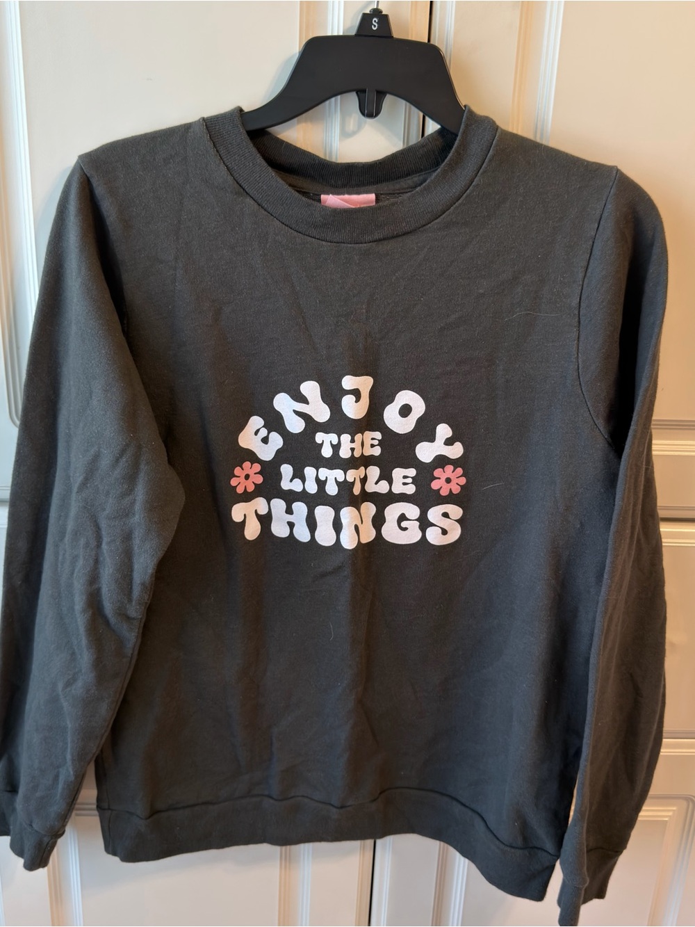 ban.do Dark Gray Sweatshirt with Pink & White 'Enjoy The Little Things' Graphic